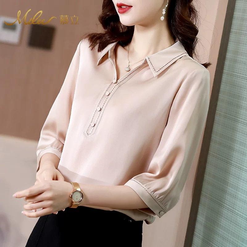 Мулле/ Silk T-shirt от Мули Silk T-shirt, сезон 2021, воротник-поло, плюс сайз