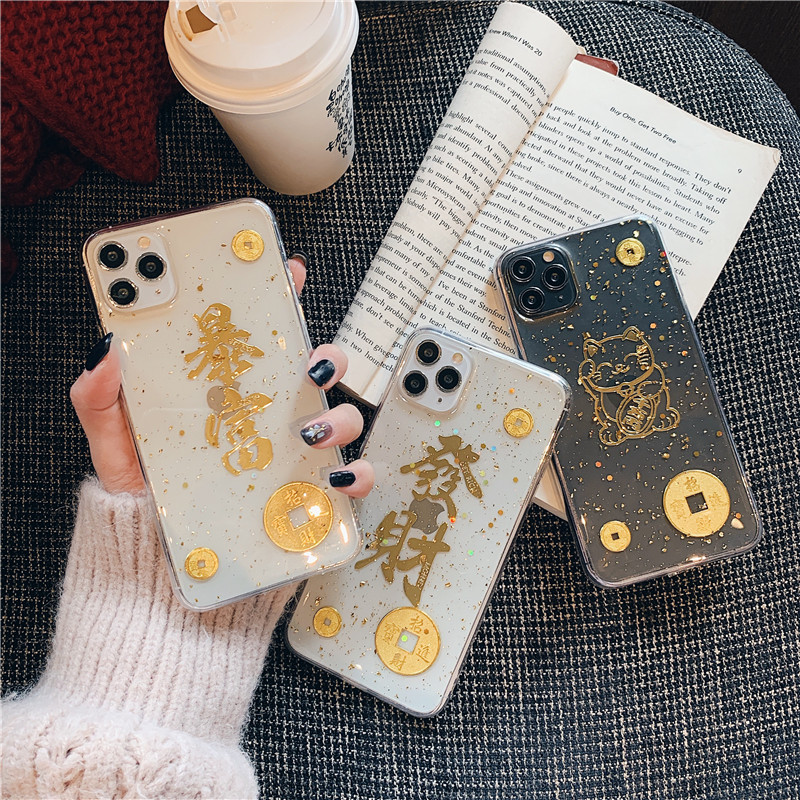 lizzardhill Apple 11 mobile phone protection shell new iPhonex xr Chinese New Year 8plus hair rich 7p transparent 12pro New Year's recruiter cat 13
