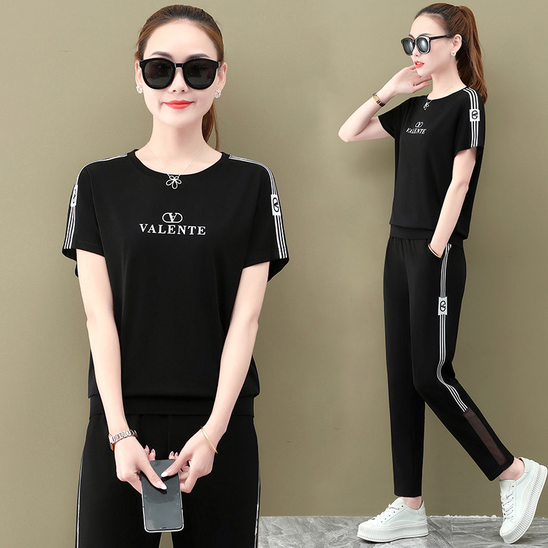MMQ Casual Sports Clothes 2022 Spring and Summer New Cotton Nine - minute Trouser Short Sleeve T - shirt two pieces