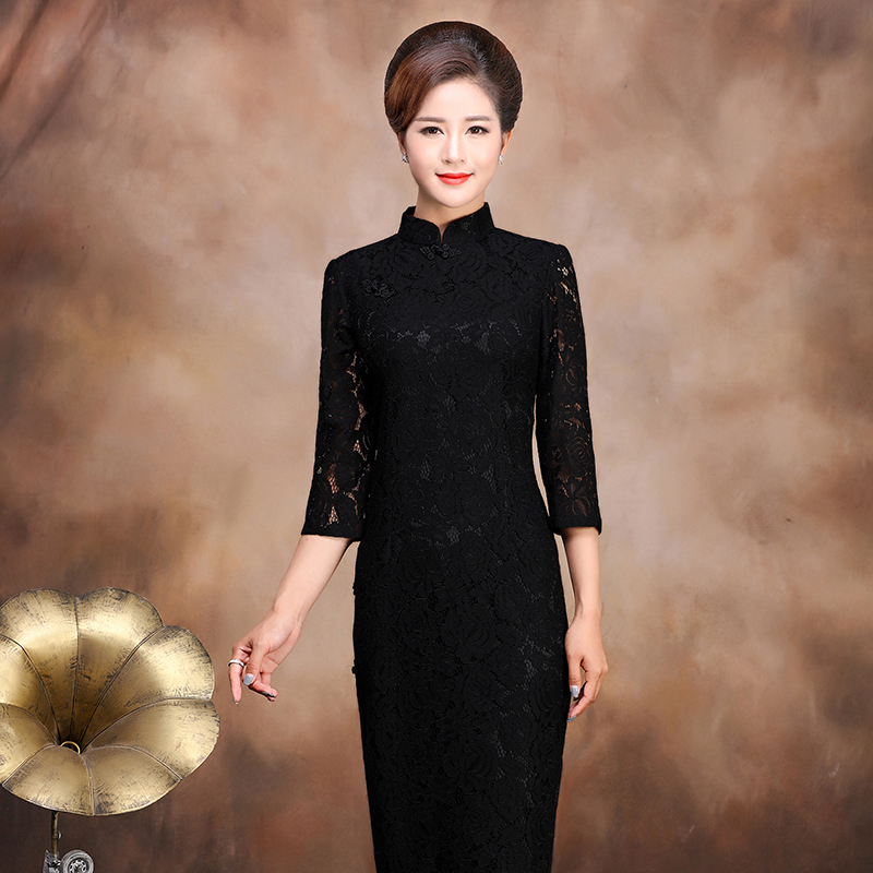 2020 New sớm mùa hè nữ thời trang ăn mặc Bảy-Sleeve xanh Cải thiện Cheonan ren Cheonggown váy