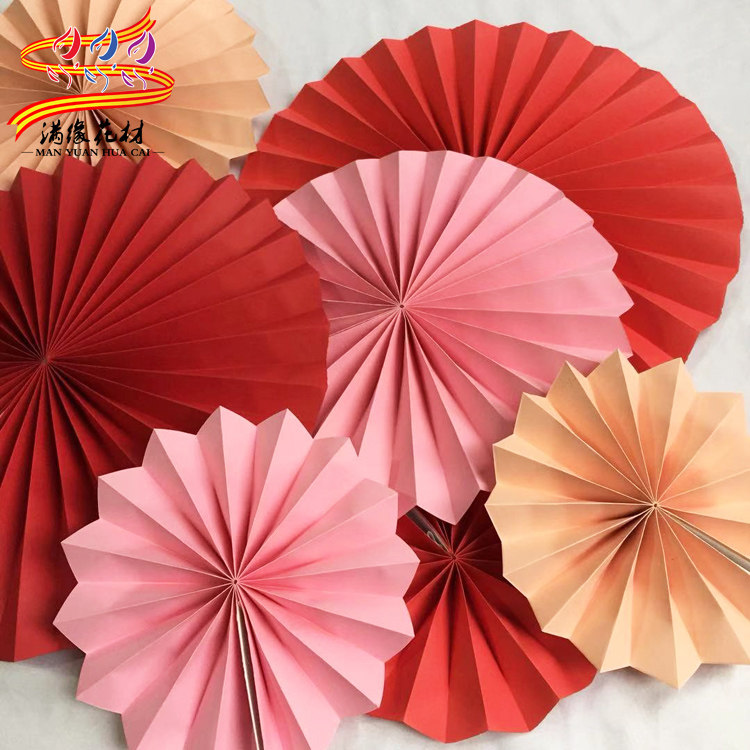 Full Edge Wedding Festivities Items Bouquet Gift Wrapping Paper Fan Wedding Gift Car Wedding House Decoration Multipurpose China Red Folding Fan