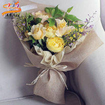 Full edge flower packaging material high-grade color linen cloth pieces Yaden color linen film bouquet packaging fine linen pieces