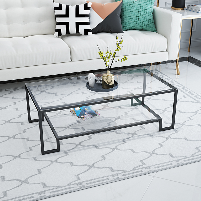 Nordic Minimalist Tea Table Tempered Glass Marble Modern Tea Table Living-room Double Layer Creative Size Family Type Tea Table Table