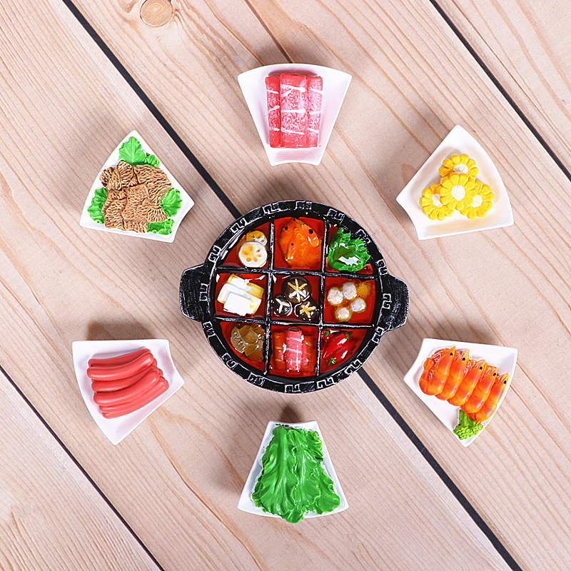 Sichuan Chongqing Jiugongge Hot Pot Fridge Magnet Green Vegetable Sausage Fresh Shrimp Corn Tripe Meat Roll Gourmet Simulation Magnet