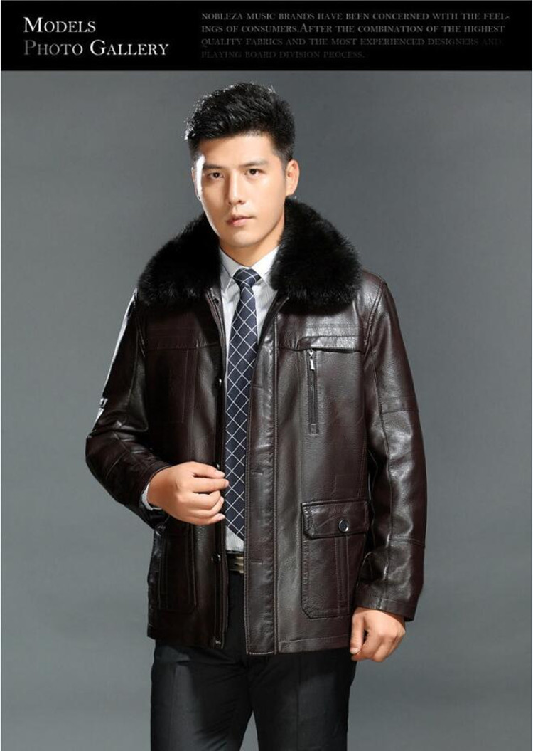 Da nam trung niên mùa đông cộng với nhung dày cộng với phân bón XL áo khoác cũ ông nội mặc áo khoác pu áo jacket nam