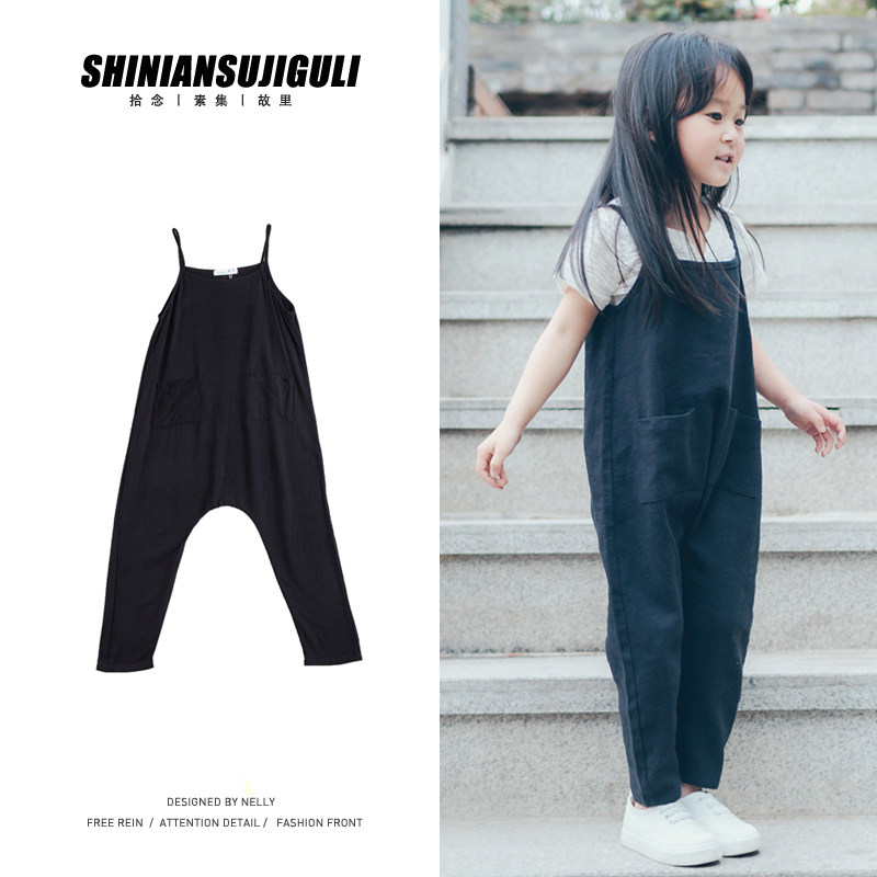 Original children cotton linen cuddling bag pants loose casual pants children cotton linen 90% pants