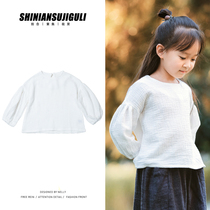Childrens cotton and hemp top T-shirt Middle child childrens wild puffy sleeve Princess sleeve base shirt