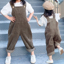 Childrens Strap Corduroy Spring Summer and Autumn Casual Korean Cotton Neutral Pants for Men and Women