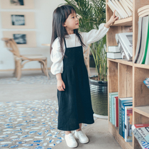 Original childrens cotton and linen literary belt skirt Sundress Childrens sundress