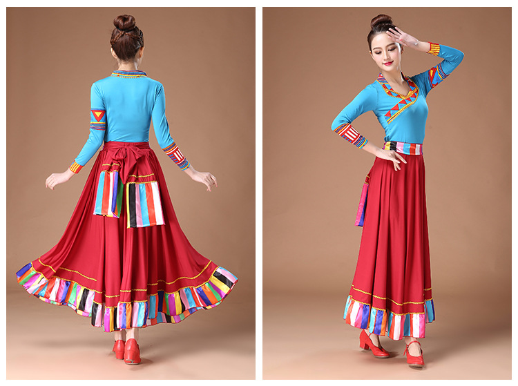 Jigme 2018 nhảy vuông mới Tây Tạng biểu diễn trang phục múa tay áo chín điểm tay dài váy xòe lớn váy múa Mông Cổ - Khiêu vũ / Thể dục nhịp điệu / Thể dục dụng cụ giày nhảy dance