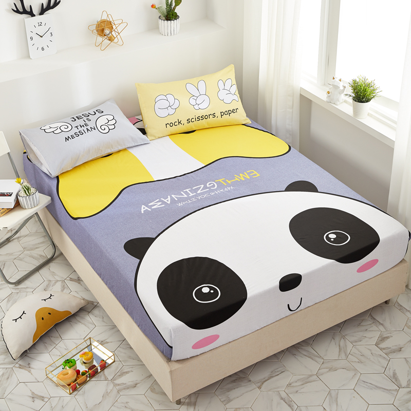 Pure cotton bed bag single thickened bed pad cover Cartoon bed cover Latex pad protective cover 1 2m 1 8m non-slip cover