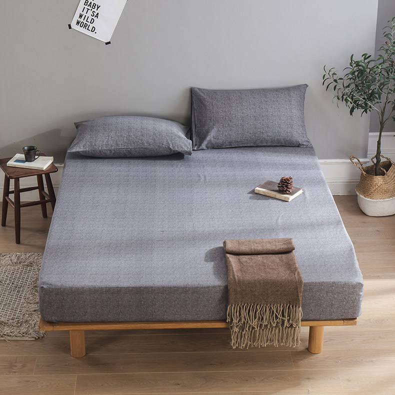 Cotton rough cloth bed Li thickened single cotton bed cover summer thin pad protective cover Linen cotton linen three-piece set