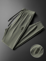 Ice silk casual pants mens summer thin breathable slim feet 2021 new trend mens toe sports pants