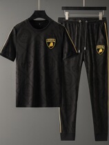 2021 new casual sports suit mens summer thin fashion fashion fashion brand mens short sleeve trousers two-piece set