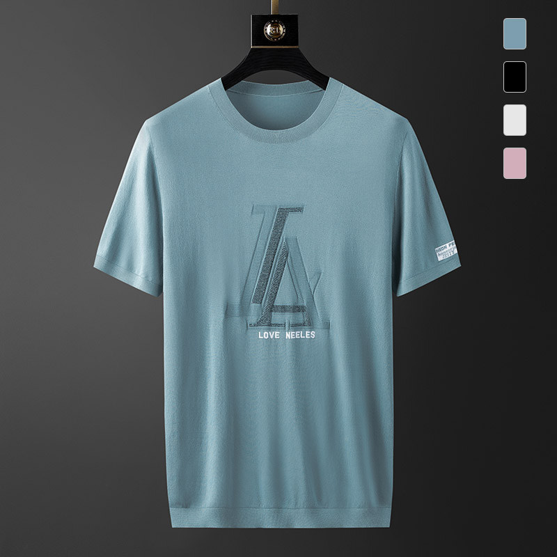 Summer ice silk short sleeve t-shirt male thin section Round Collar Casual Workout Half Sleeve Middle-aged Men High-end Mulberry Silk T-shirt