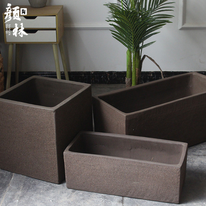 Square flower pot wall corner flower case square coarse pottery long version Horse trough flower pot seed vegetable planting case basin balcony Nordic wind