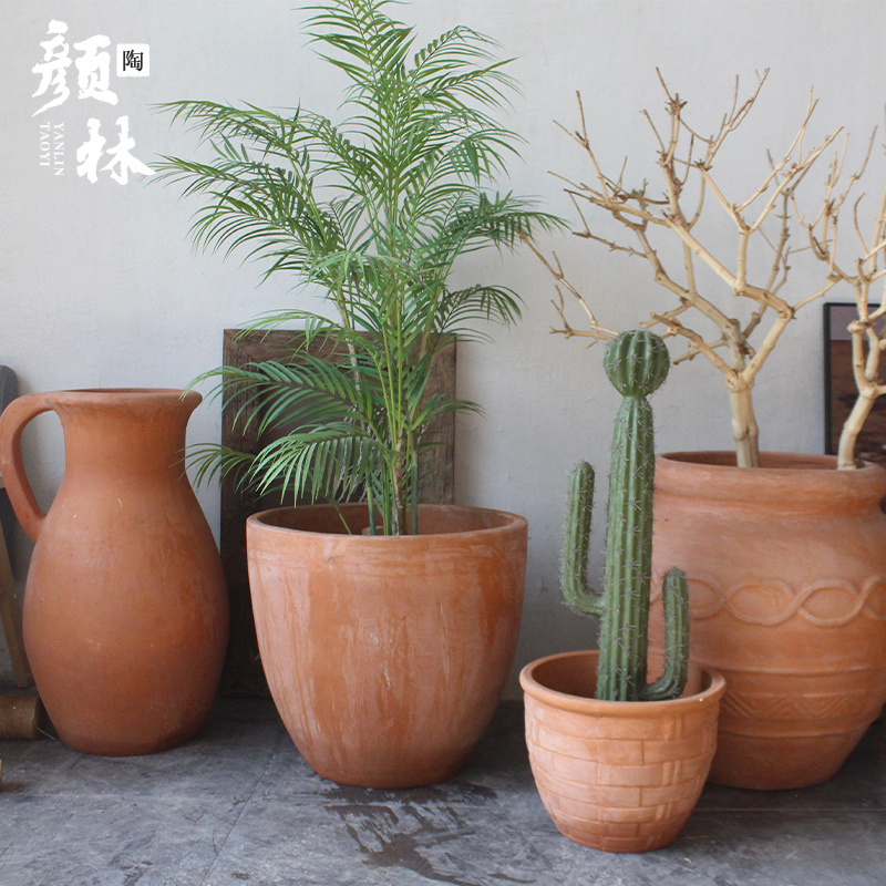 Rustic American-Style Flower Pots, Vintage Red Clay Flower Pots, Rustic American-Style Flower Pots, Artistic Red Clay Pots, European-Style Clay Pots for the Courtyard