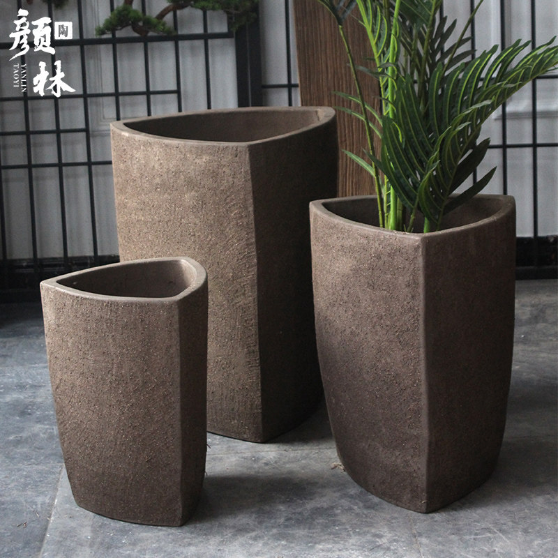 Triangle column flower pot prismatic stoneware pot thin tall planted pot pot three-sided pot geometric pot personality novelty