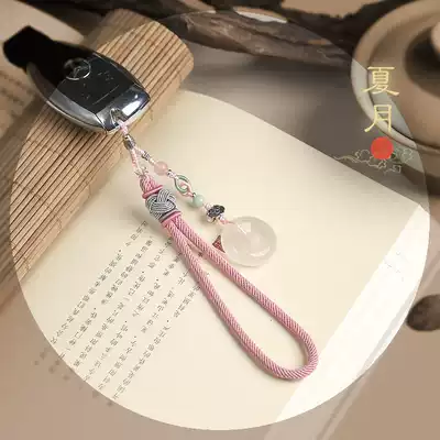 Original original natural chalcedony safe buckle high-end car key anti-loss keychain mobile phone short hand rope couple gift
