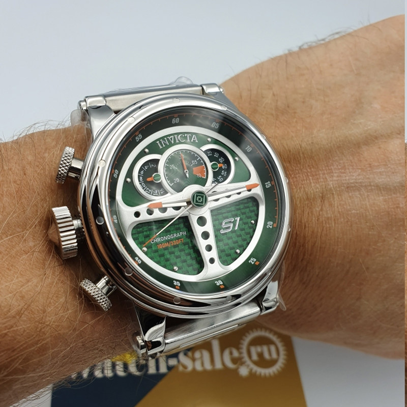 代購Invicta S1 Rally因維克塔男錶計時碼錶綠錶盤石英手錶30575