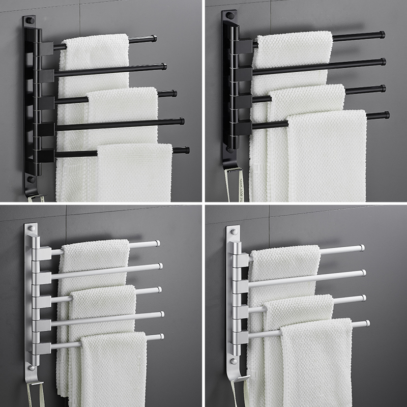 Towel rack free punch hanger folding activity rotating space aluminum powder room bathroom towel bar rack double rod