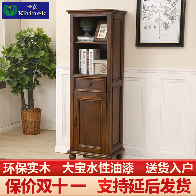 American-style solid wood wine cabinet display cabinet living room high vertical glass door side cabinet old retro simple country high wine cabinet