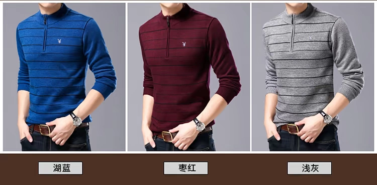 Playboy áo len nam trung niên cộng với nhung dày nửa cao cổ áo dây kéo thanh niên cashmere áo len nam đẹp