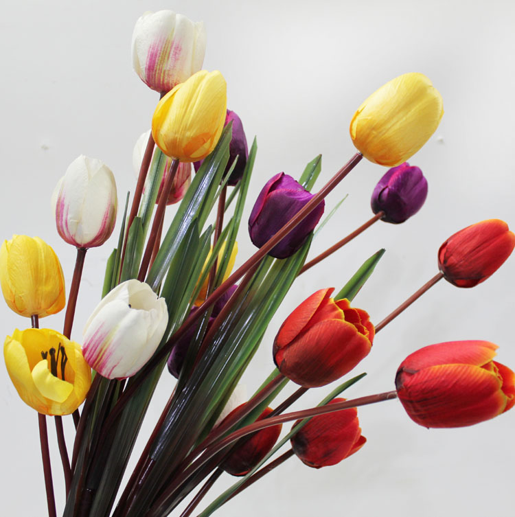 Simulation multi-head tulip vase decoration long branch tulip silk flower fake flower decoration flower