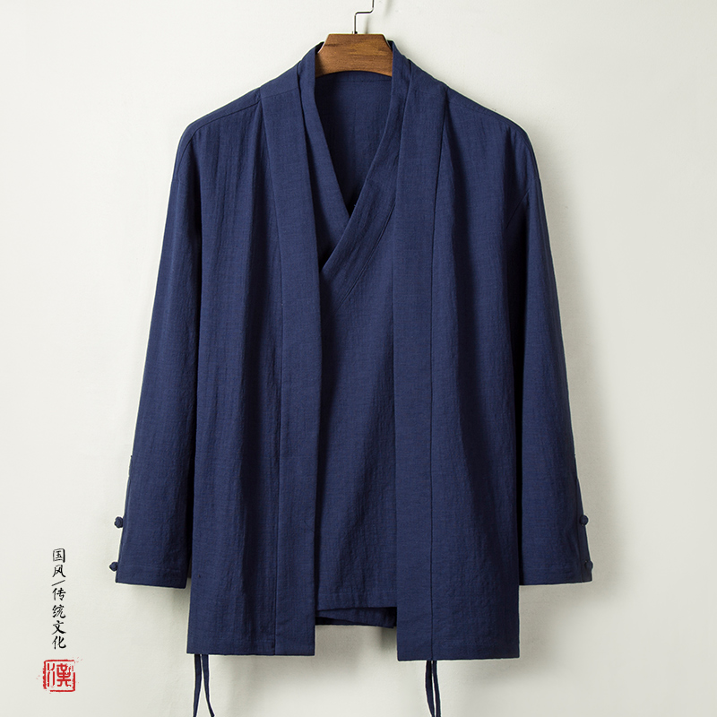 Mùa xuân Trung Quốc gió lanh giả hai mảnh Han quần áo áo khoác nam phù hợp với ngôi nhà thoải mái Zen-bông-Tang chiếc váy của nam giới