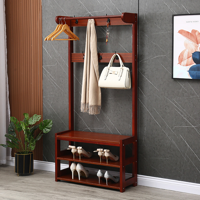 Coat rack floor simple modern solid wood shoe changing stool one living room hanging clothes storage bedroom shoe rack combination