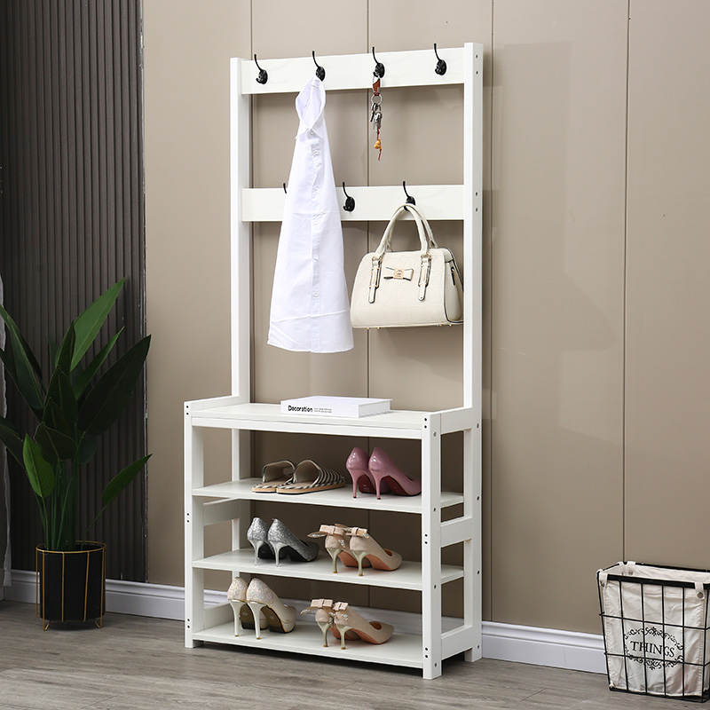 Large size solid wood clothes hat rack floor bedroom hanging clothes multiple layers of putting shoes set up family with sitting room door hanging