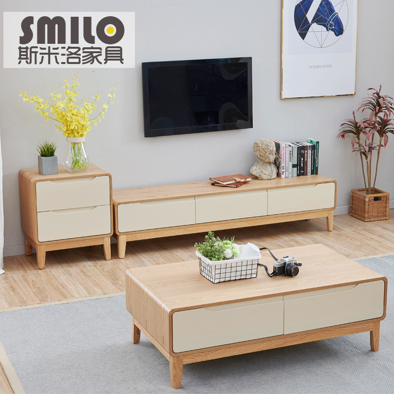 Nordic coffee table Simple modern small apartment simple coffee table TV cabinet combination set Living room wood solid wood coffee table
