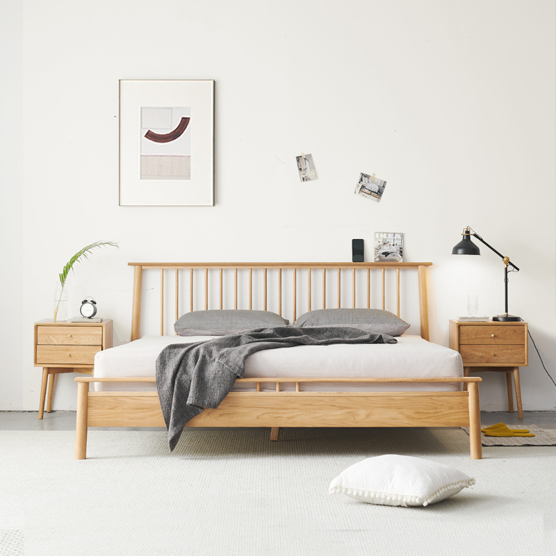 Nordic Bed Day Style Bed All-solid Wood Bed Double Man Bed Modern Minimalist Log Master Bedroom 1 5m 1 8 m White Oak Wood Bed