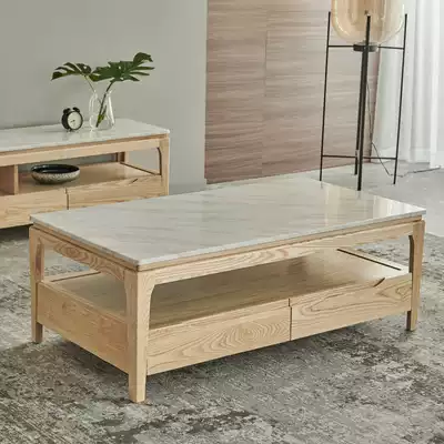 Nordic Wood marble coffee table living room modern simple creative white wood small apartment tea table TV cabinet combination