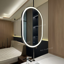 Hanging mirror suspended B&B oval mirror bathroom decorative mirror bathroom renovation makeup mirror with light up and down pole decorative mirror