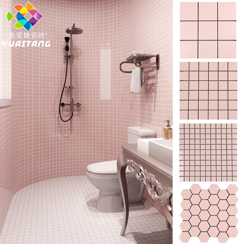 Pink Mosaic 300 Bright Face Matt Bathroom Wall Floor Tiles Living-room Background Wall Kitchen Guard Anti Slip Tiles