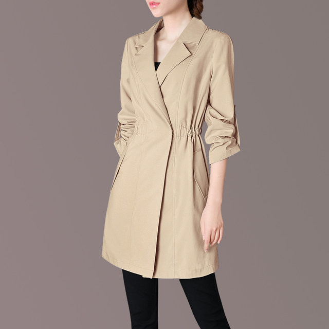 2024 Early Spring Windbreaker New Women's Style Slim Solid Color Suit Collar Windbreaker Medium Long Casual Thin Jacket