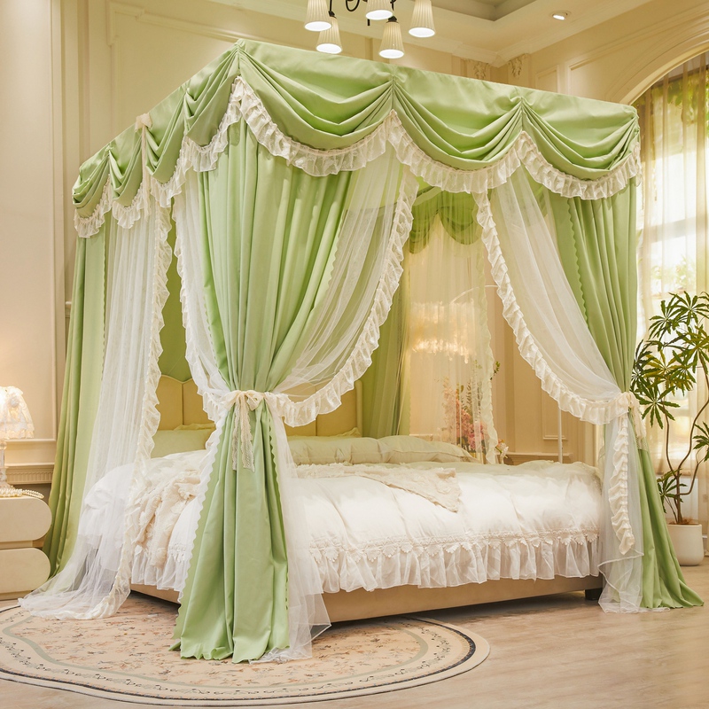 2026 New French Princess Style Blackout Mosquito Net for Home Bedroom with Double Pole Bracket, Thickened Double-Layer Gauze Floor-Standing Bed Canopy