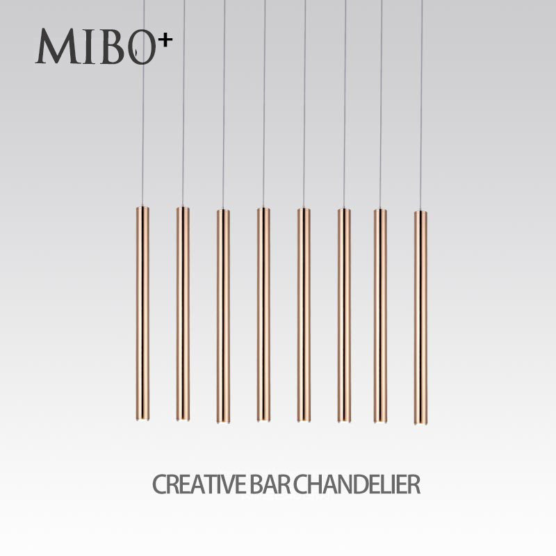 led bar chandelier Nordic dining room long cylindrical round tube hotel cashier counter single head decorative golden chandelier