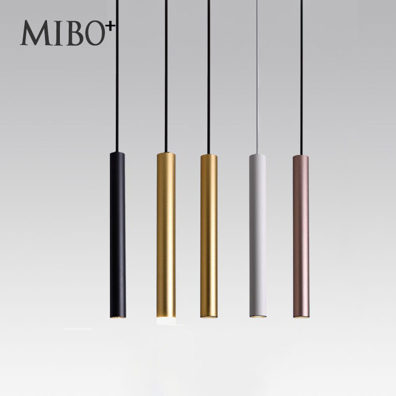 Led dining room hanging lamp golden cylindrical slim cylinder light collection silver front desk decoration bar Bedroom bedside small hanging lamp