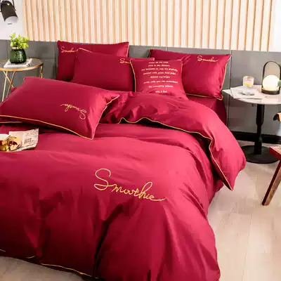 Yulong Pavilion 60 long-staple cotton cotton four-piece bedding cotton embroidery quilt cover bed hats tribute satin sheets