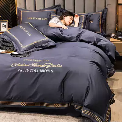 Pure cotton four-piece 100 cotton quilt cover long staple cotton European embroidery bedding four seasons nude sleeping bed sheets Hotel 4