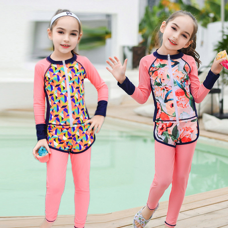 South Korean children's swimsuit girl swimsuit CUHK girl girl two-piece long sleeve sunscreen swimsuit baby diving suit