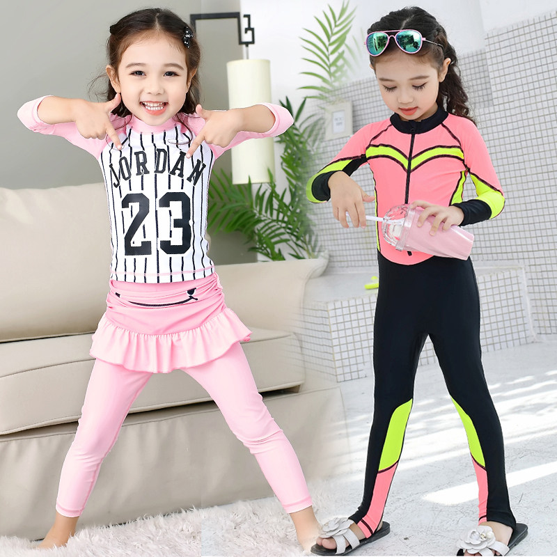 Girls 'Swimsuit Children's swimsuit Girls' one-piece swimsuit Long sleeve sunscreen two-piece wetsuit Parent-child suit