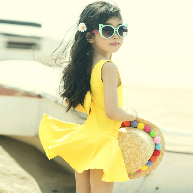 New Spa Children Swimsuit Girl Princess Dresses South Korea Girl Swimsuit CUHK Tong Conjoined Triangle Swimsuit