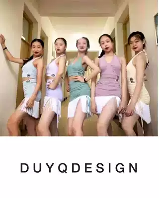 DUYQ Hello macaron value set Latin dance with chest pad backless top tassel bag hip skirt 001