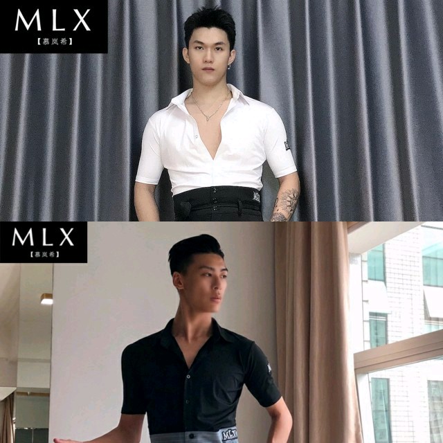 SOFTCHEN MLX men's adult Latin modern dance shirt collar slim fit professional workout suit top 7106