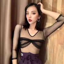 SOFTCHEN MLX national standard Latin dance Gong suit adult female sexy mesh long sleeve with chest pad top