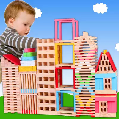 Caple Building Model Material Wooden Strip Pile Tower Building Blocks 3-13-year-old Children's Kindergarten Toys Wood Chip Benefit Intelligence