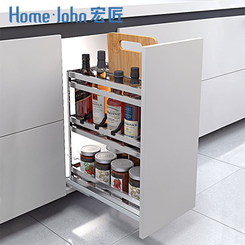 304 stainless steel seasoning basket kitchen cabinet seasoning basket drawer type cushion damping seasoning basket narrow basket